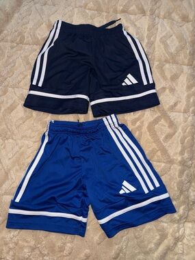 adidas Boys' Athletic Shorts in Navy and Royal Blue with White Stripes